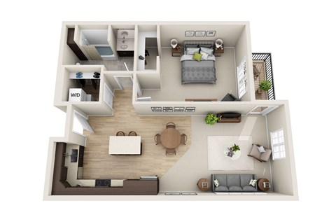Floor plan for 1 bed, 1 bath, 868 sqft